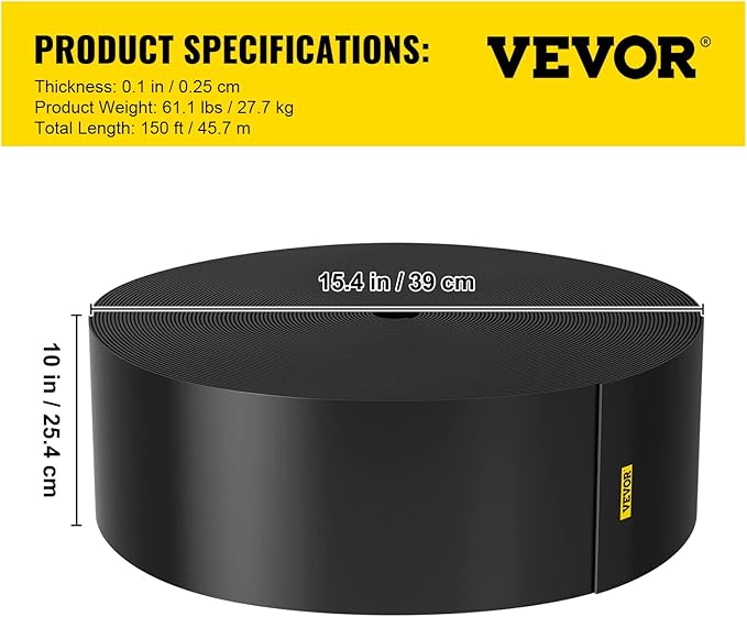 VEVOR Landscape Edging, 10 inch Depth 150 ft Total Length, Recycled HDPE Coiled Terrace Board, Flexible Bender Border for Landscaping, Lawn, Garden, Yard, Against Invading Weeds, Black