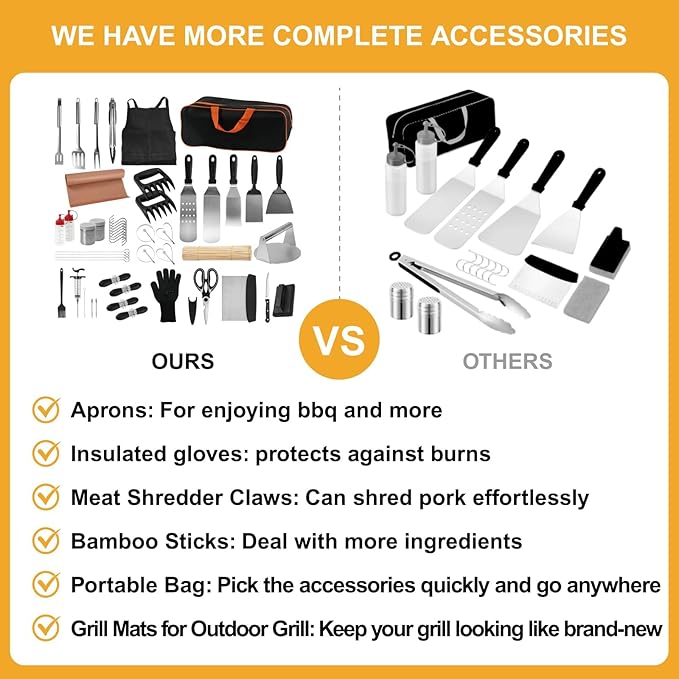 150Pcs Griddle Accessories Kit, Flat Top Grill Accessories Set for Blackstone and Camp Chef, Griddle Spatula Set with Metal Spatula, Enlarged Spatulas, Basting Cover for Outdoor Barbecue