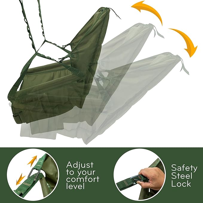 Tranquillo 2 in 1 Hammock and Swinging Chair with Collapsible Steel Stand & Carrying Case, Portable & Adjustable, 30s Set Up for Outdoor, Indoor, Porch Swing, Patio, Garden, Camping Trip, Green