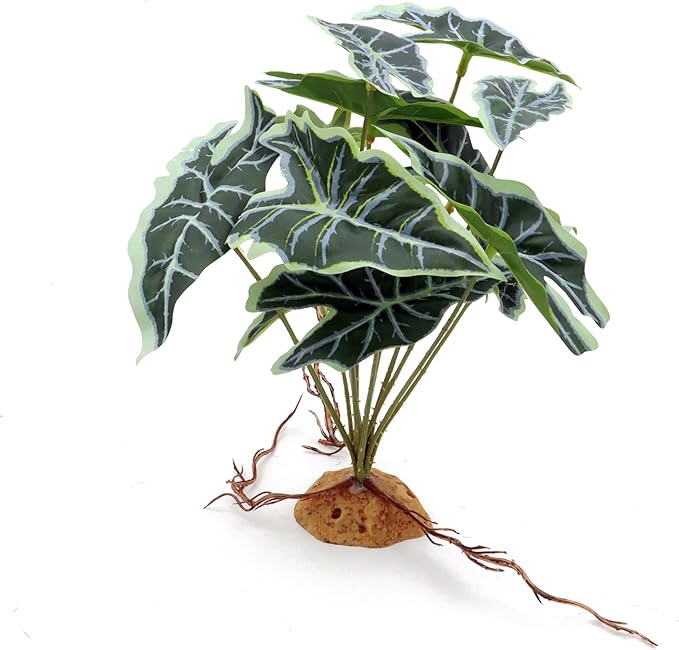 JIHAQUA Reptile Artificial Plants, Terrarium Decorations, Reptiles Amphibians Tank Accessories, Taro Leaf