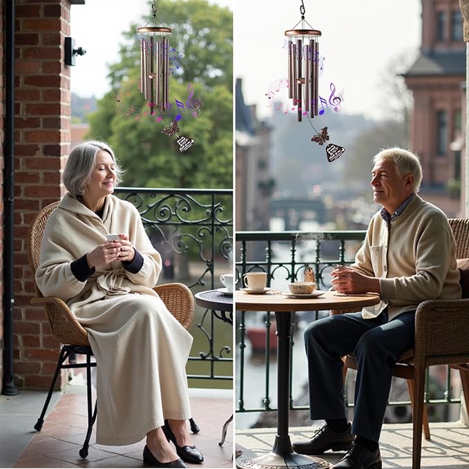 Wind Chimes for Outside with Butterfly Wind Catcher, 33" Memorial Metal Wind Chime Suitable for Patio, Garden Hanging Decorations, Deep Tone Soothing, Perfect Christmas Birthday Gifts for Women