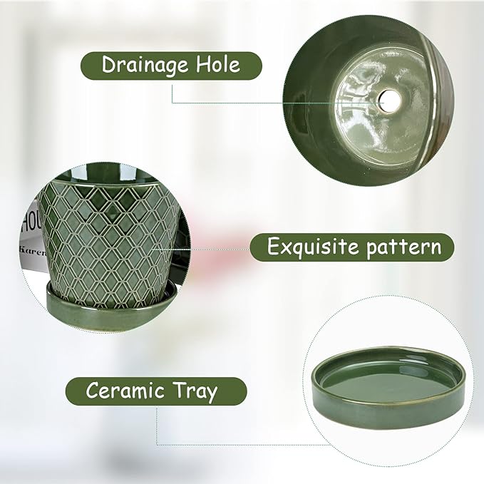 EFISPSS Flower Planter –5 inch Ceramic Plant Pots with Drainage Hole and Ceramic Tray - Gardening Home Desktop Office Windowsill Decoration Gift Set of 4 - Plants NOT Included