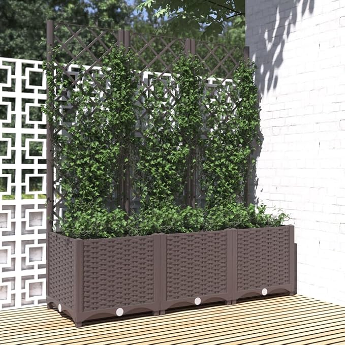 Garden Planter with Trellis, Trellis with Planter Box, Outdoor Raised Garden Bed for Climbing Plants, Raised Garden Bed Garden Planter Box, Brown 47.2"x15.7"x53.5" PP