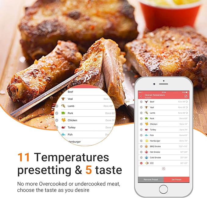 Inkbird Bluetooth Grill BBQ Meat Thermometer with 4 Probes Digital Wireless Grill Thermometer, Timer, Alarm,150 ft Barbecue Cooking Kitchen Food Meat Thermometer for Smoker, Oven, Drum
