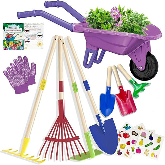 Kids Gardening Tools Outdoor Toys Set Backyard Play with Wheelbarrow Educational STEM Learning Pretend Toys Outdoor Indoor for Toddlers Kids Boys Girls