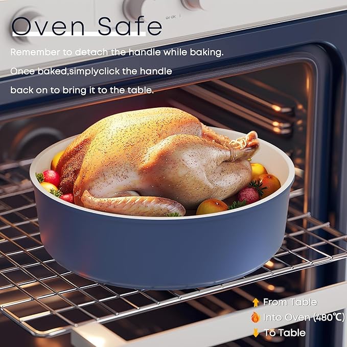 Caannasweis Detachable Nonstick Cookware Set - Stackable Induction Pots and Pans With Removable Handles, Dishwasher Safe - For RV Camping, Oven and Stovetop Use, 5 Pieces (Blue)