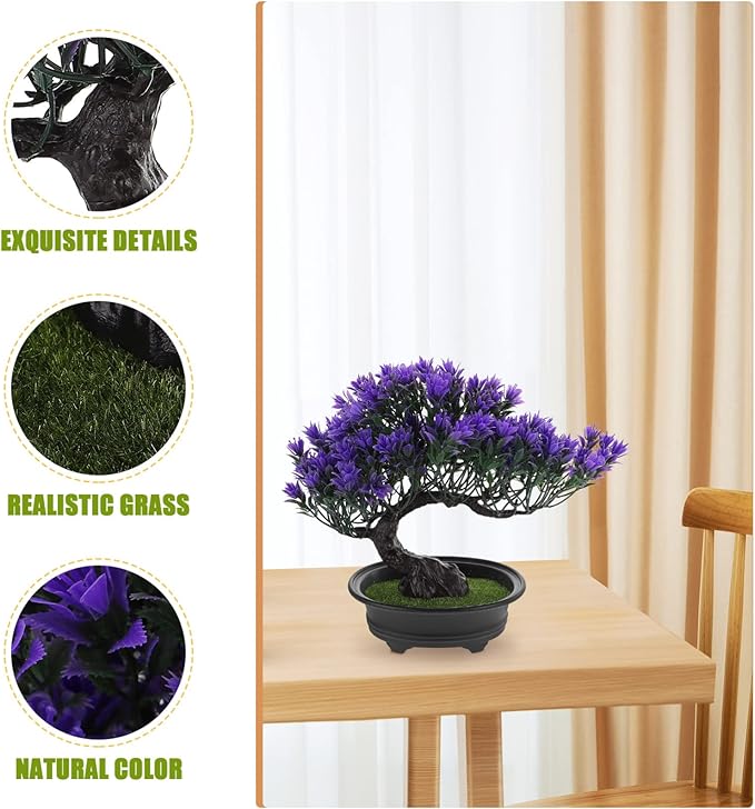 Hemoton House Plants Artificial Artificial Pine Tree Christmas Party Decoration Bonsai Home Décor Fake Plants for Wall Farmhouse Room Décor 12.59x9.44 Perple Pots Indoor