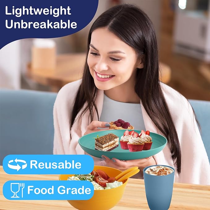 Wheat Straw Dinnerware Sets, 20 PCS Service for 4, Dishwasher & Microwave Safe Plates and Bowls Sets, Unbreakable Lightweight Outdoor Camping Dishes - Multicolor