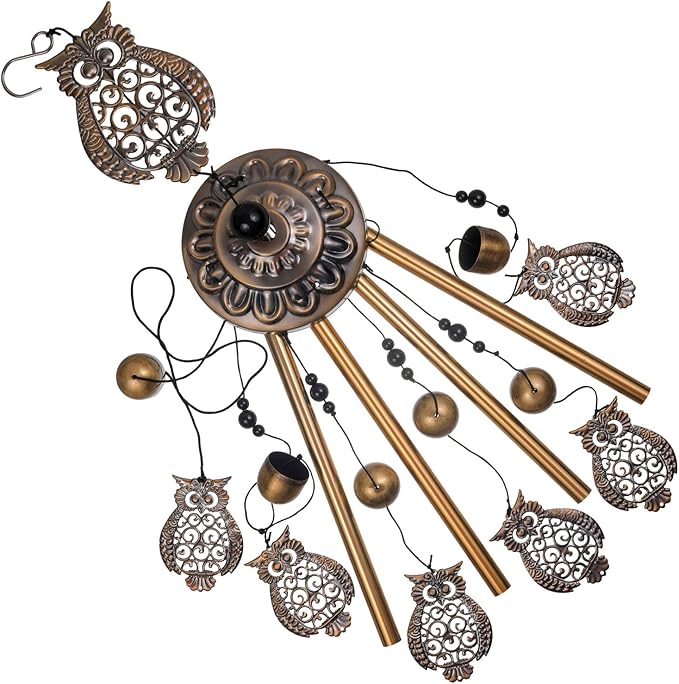 Bronze Owls Wind Chimes - Garden, Home & Patio, Balconies, Room, Indoor, Outdoor Decoration, Owl Windchimes Decor, Large Windchime, Outdoor Wind Catcher, Memorial Wind Bells Gifts for Mom & Women