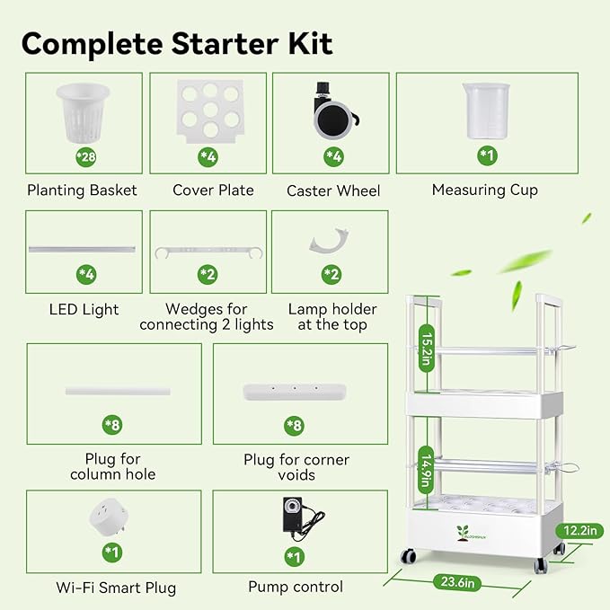 BAOSHISHAN Vertical Hydroponics Growing System Kit, 28 Pods Indoor Gardening System with LED Grow Light, Hydroponic Garden for Vegetable Herb Fruit, WiFi Smart Plug & Auto Circulating Water