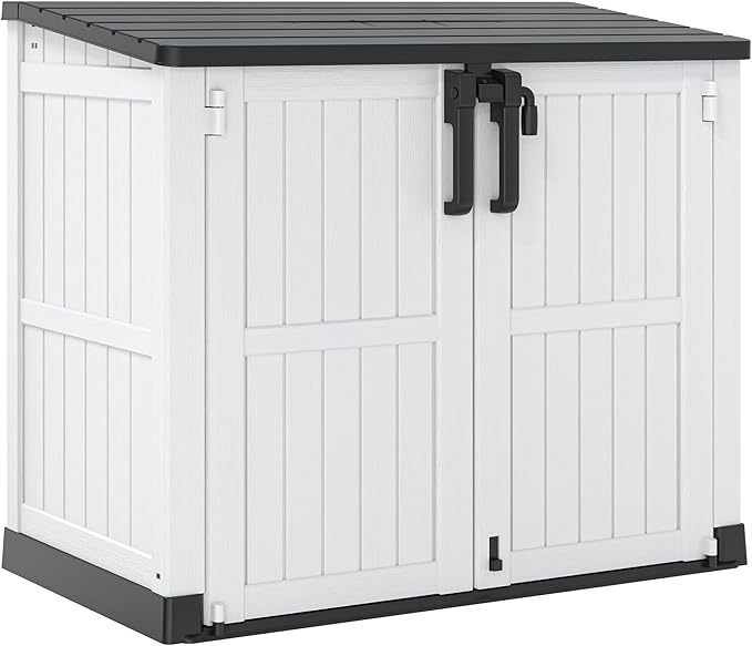 Horizontal Resin Storage Shed 36 Cu Ft with Lockable Doors, Portable Outdoor Storage Cabinet -Easy to Assemble,Sheds & Outdoor Storage, Waterproof Outdoor Storage Box for Backyards