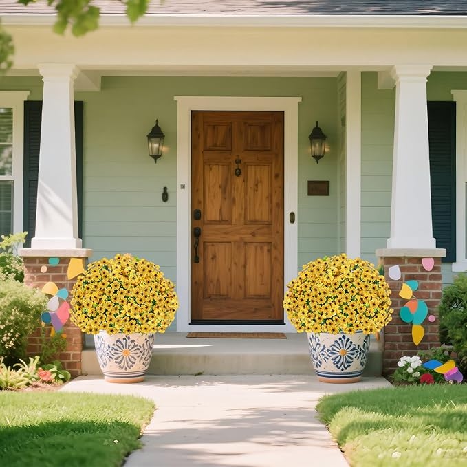 14 Bundles Artificial Flowers UV Resistant for Patio Outdoors Fake Faux Silk Plants Realistic Plastic Flowers Indoors Porch Window Home Decoration (14, Yellow)