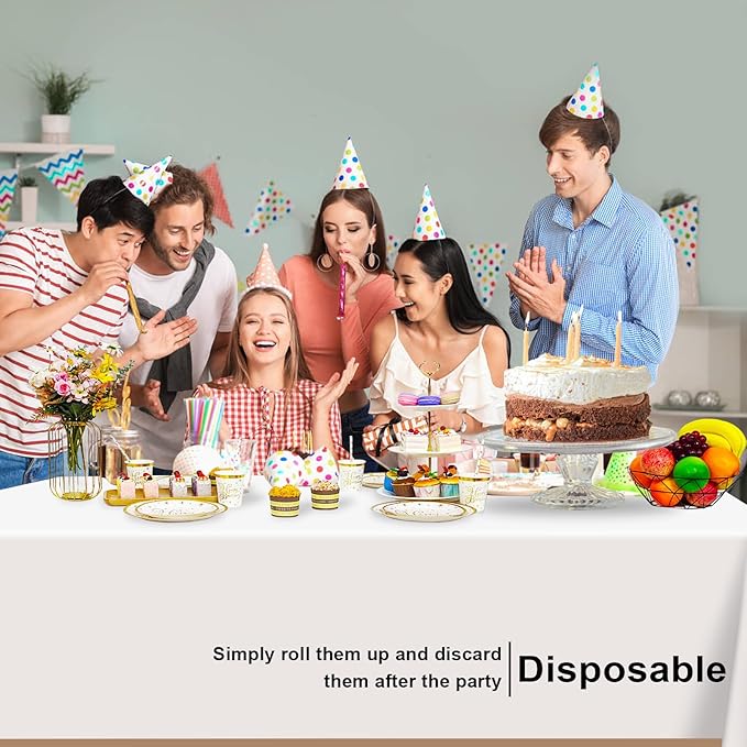 2 Pack Rectangular White Tablecloth, White Plastic Table Cloths for Parties Disposable, 54x108 in Waterproof Camping Tablecloth for Birthday Party Baby Shower Picnic Valentines Wedding