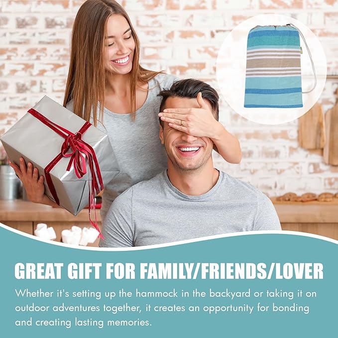 INNO STAGE 2 Persons Hammock with Tree Straps - Brazilian Double Hammock, Portable Hanging Camping Bed for Patio, Backyard, Porch, Outdoor and Indoor Use Soft Cotton Carrying Bag, Blue, XX-Large