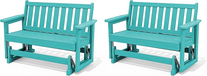 SERWALL Outdoor Glider Bench Set of 2, HDPE Weather-Resistant Swinging Bench for Backyard Garden Porch, Aruba