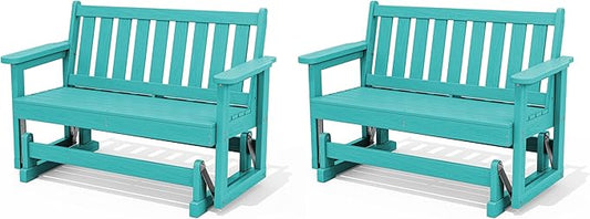 SERWALL Outdoor Glider Bench Set of 2, HDPE Weather-Resistant Swinging Bench for Backyard Garden Porch, Aruba