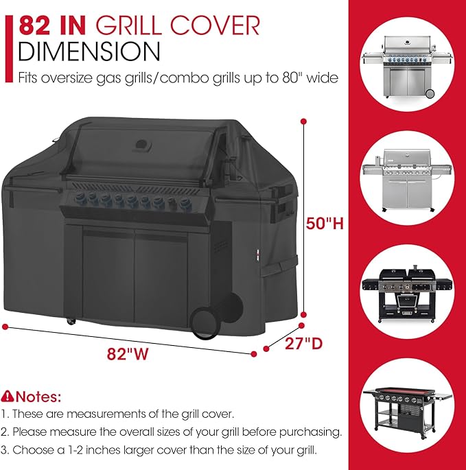 Unicook 82 Inch Grill Cover for Outdoor Grill, Oversized BBQ Cover with Side Handles and Air Vents, Heavy Duty Waterproof Fade Resistant, Compatible with Weber Charbroil Nexgrill Kenmore BBQs