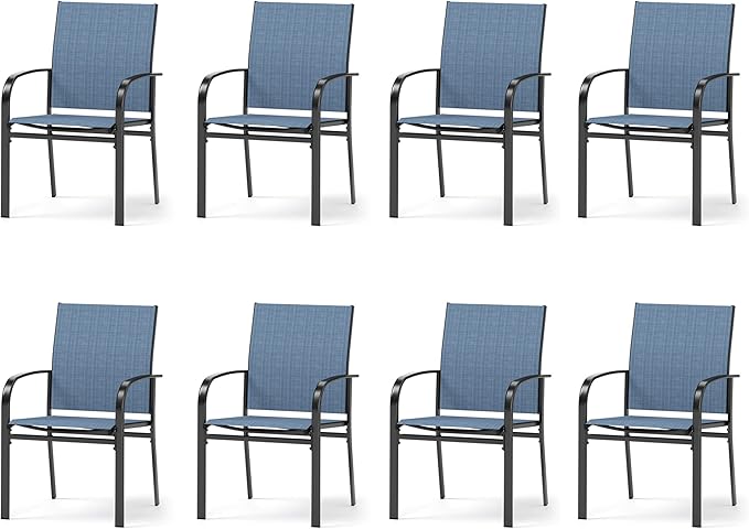 8 Pieces Outdoor Textilene Dining Chairs,Patio Dining Chairs Set, Fixed Patio Chairs with Armrest, Blue