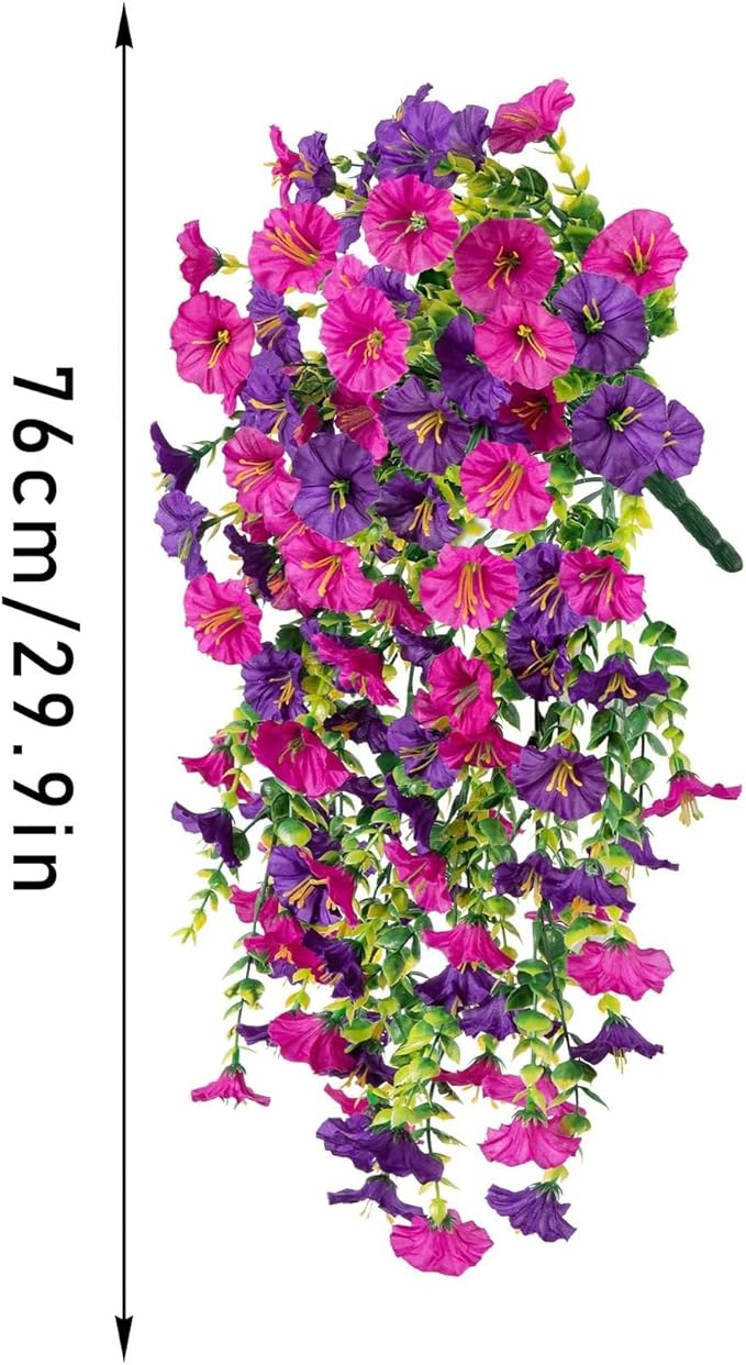 6-Pack Outdoor Faux Plants, 69-Flowered Large Morning Glory, Uv-Resistant Artificial Morning Glory,Perfect for Outdoor Decoration in All Seasons Such as Porches and Gardens (Purple + Light Purple)