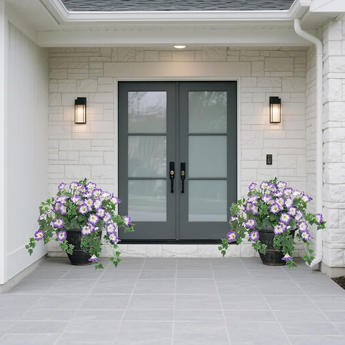 Artificial Fake Flowers Plants for Outdoor Decoration, 2PCS Faux Petunias Silk Plants UV Resistant Realistic Porch Garden Balcony Decor, Fake Flowers for Outdoor Planters Home Decor(Pure purple)