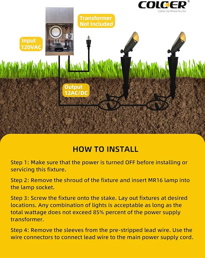 COLOER Mini Size Die-cast Brass Landscape SpotLights Outdoor, 12Volt AC/DC Low Voltage Landscape Lights Fixture,IP65 Waterproof Trees Directional Spot Up Light(104B, Bronze, 10-Pack with Bulb)