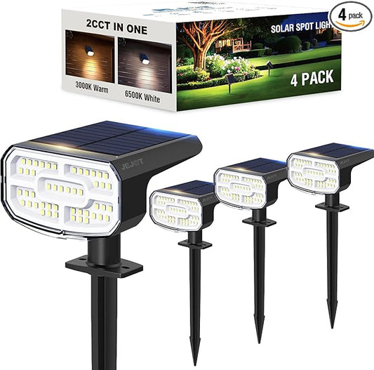 Solar Spot Lights Outdoor Waterproof IP65,4 Pack,2CCT(3000K/6500K),4 Lighting Modes Selectable, Solar Powered Yard Garden Solar Spot Lights for Outside Landscape Auto On/Off