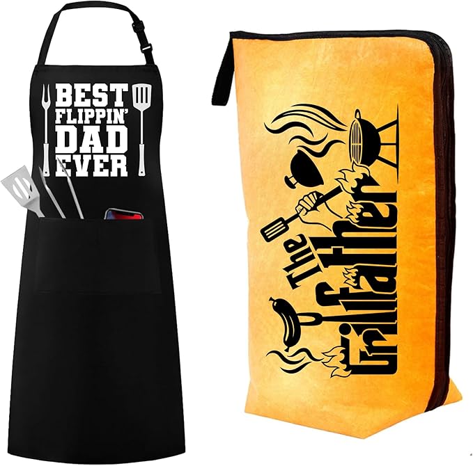 Dad Grilling Accessories Gifts Apron & BBQ Blanket for Resting Meat, Unique Christmas, Fathers Day & Birthday Outdoor Barbecue Smoker BBQ Bag Gifts for Men Who Want Nothing