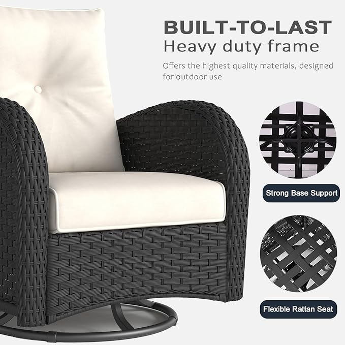 LayinSun 9 Pieces Outdoor Patio Furniture Set, Rattan Wicker Sectional Swivel Rocker Chairs Sets