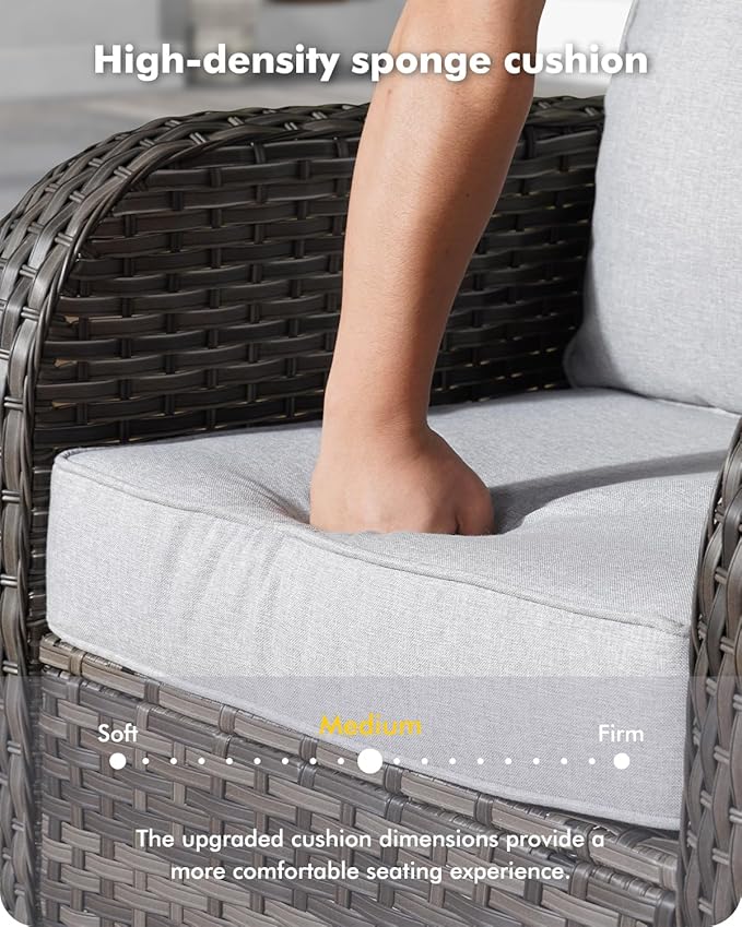 3-Piece Swivel Rocking Rattan Chair Outdoor, Patio Bistro Furniture Conversation Set, Wicker Chair with Coffee Table Grey