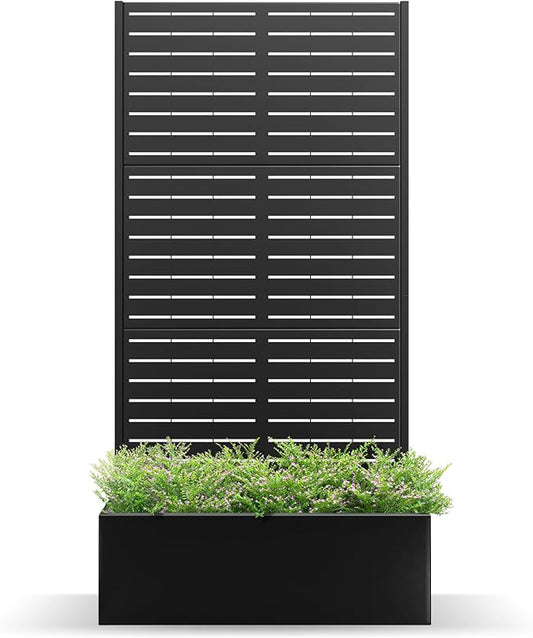Metal Planter Box with Trellis, Planter Box with Privacy Screen, Privacy Trellis Outdoor for Climbing Plants with Drainage Holes, Raised Garden Bed for Vegetables