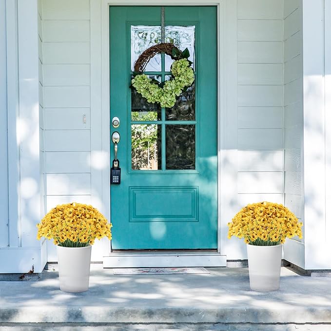22 Bunches of Outdoor Artificial Flowers, UV Resistant Fake Flowers Artificial Silk Flowers with Plastic Plants for Indoor Outdoor Front Porch Hanging Planter Decoration (22, Yellow)