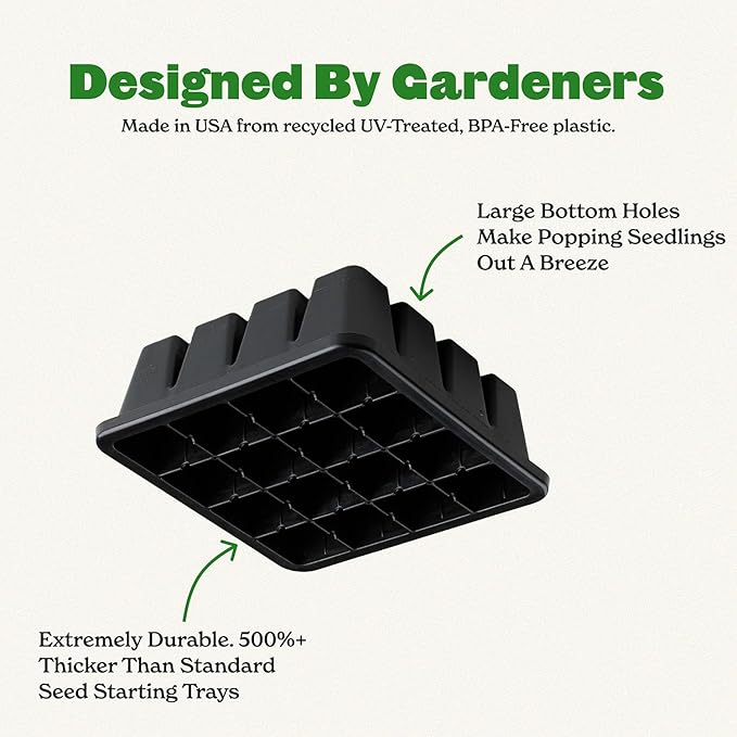 Epic Gardening Reusable Seed Starter Tray - 16 Cell/8 Seedling Starter Trays - Easy Watering, Indoor Greenhouse, Plant Starter, Gardener-Friendly for Seedlings | UV-Treated & BPA-Free - Black