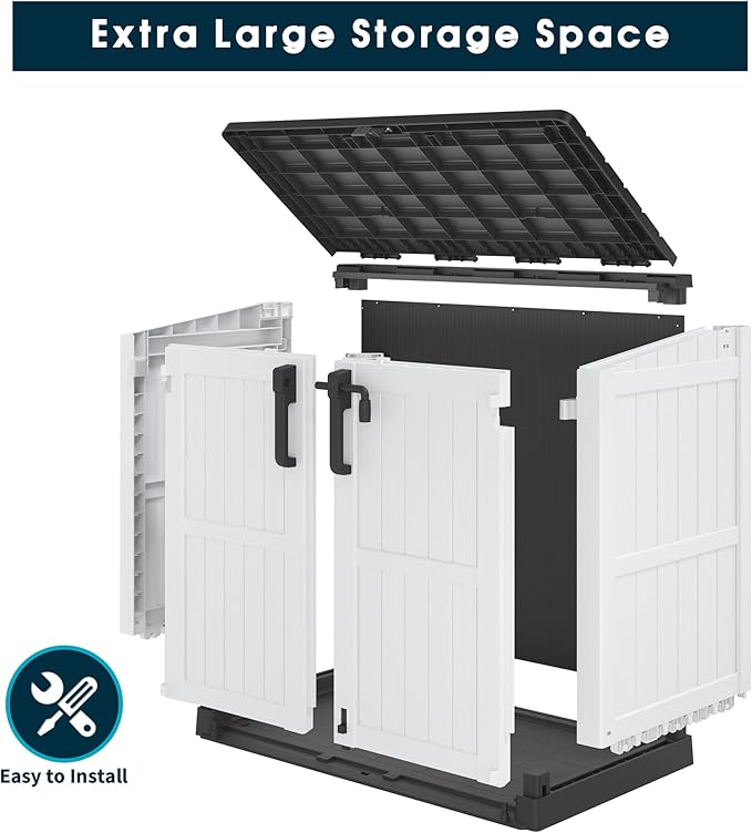 LHBcraft Outdoor Storage Cabinet 36 Cu Ft with Lockable Doors, Portable Horizontal Resin Storage Shed