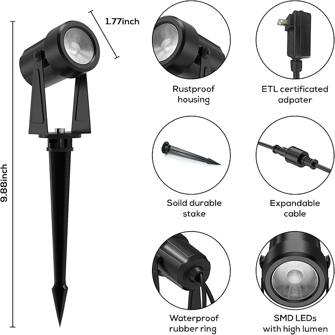 Banord RGBW Color Changing Outdoor Landscape Lighting, 10 Pack Low Voltage LED Outdoor Spotlight with Remote, IP65 Waterproof for Yard, Garden, Lawn