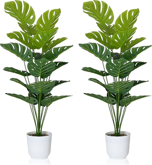 SAJANDAS Set of 2 Artificial Monstera Deliciosa Plants in Pots, Fake Tropical Trees with Greenery Leaves Stems, 45 Inch Faux Swiss Cheese Floor Plants for Porch, Garden, Office, Store, Home Decor