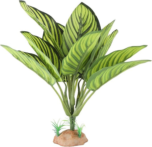 IBWell Reptile Terrarium Plants - Tortoise Habitat Accessories, Artificial Spider Plant for Gecko, Ball Python - Calathea Makoyana A