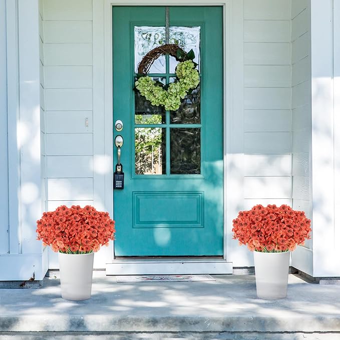 22 Bunches of Outdoor Artificial Flowers, UV Resistant Fake Flowers Artificial Silk Flowers with Plastic Plants for Indoor Outdoor Front Porch Hanging Planter Decoration (22, Orange)