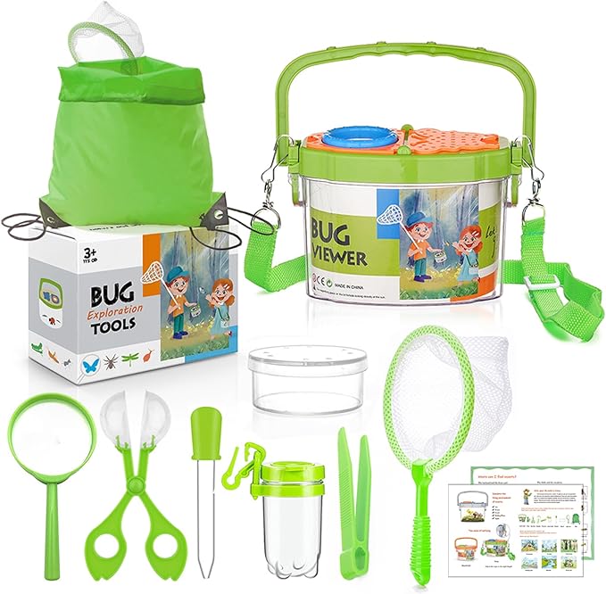 Bug Catcher for Kids - Outdoor Insect Catching Kit with Butterfly Net, Bug Box, and Storage Bag - Non-Toxic Educational Toys for Nature Exploration, for Boys & Girls Ages 3-12