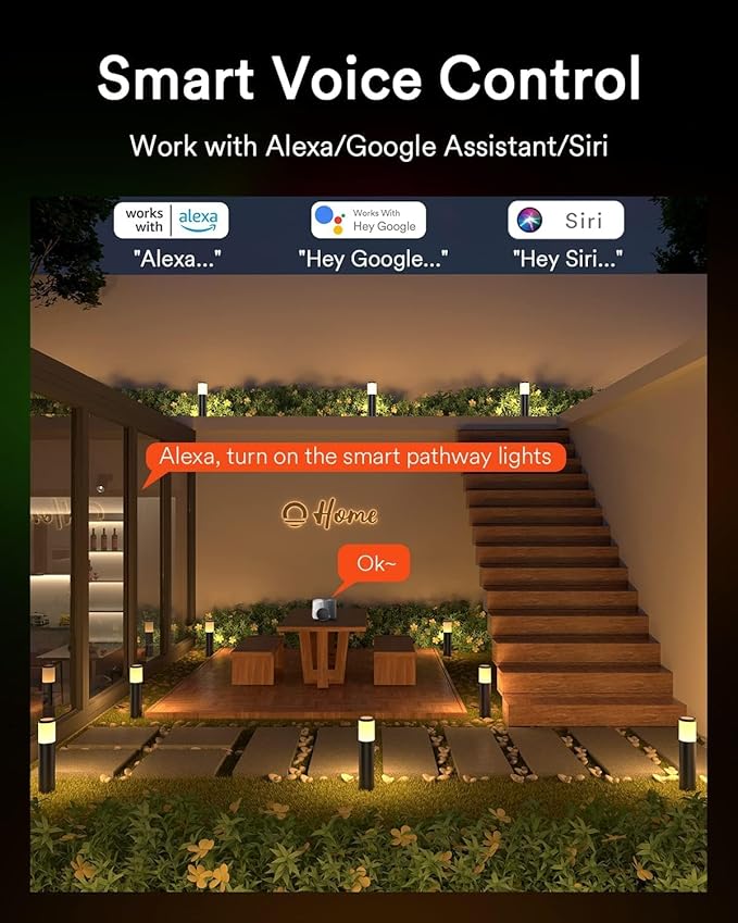 Lumary 6 Pack Smart Pathway Lights 2100LM, RGBAI/Cool/Warm White, Aluminum Wired Landscape Lighting IP65 Waterproof Works with Wi-Fi APP/Voice/Remote Control for Outdoor Yard, Garden, Walkway