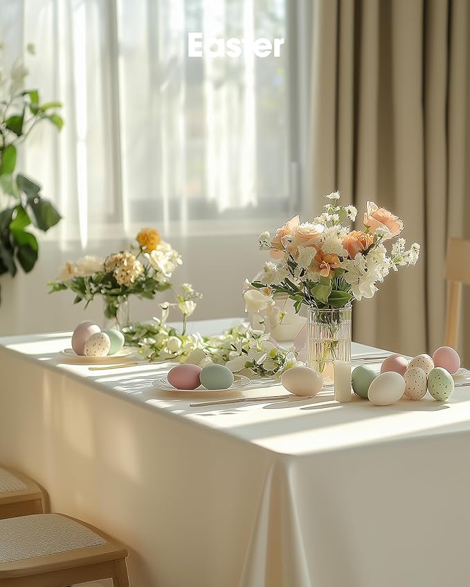 Pureegg Plastic Table Cloth Disposable 8 Pack, 54 x 108 Inch Table Cloths, Party, Wedding, Thanksgiving Decorations, Fall Tablecloths, Rectangle, Beige Plastic Cover, Leakproof & Sturdy, Cream, Ivory