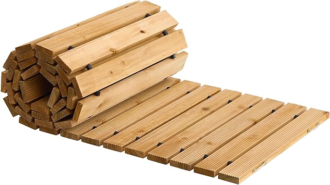 FILWH Wooden Garden Pathway Outdoor Roll-Out Walkway Weather-Resistant Fir Wood Curved or Straight Boardwalk Decorative Garden for Backyard,Beach,Wedding Party Pathways (Natural, 8FT Straight)