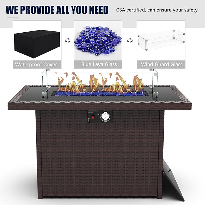 LayinSun 10 Pieces Outdoor Patio Furniture Set with Fire Pit Table, Rattan Wicker Sectional Swivel Rocker Chairs Sets