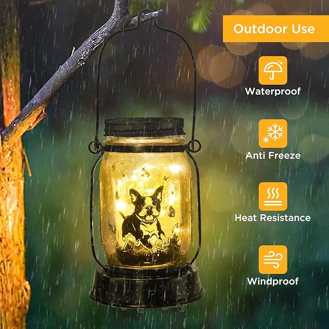 Boston Terrier Gifts for Women/Men Boston Terrier Solar Lanterns Mom Birthday Dog Lovers Lantern Pet loss Dog Memorial Lights Solar Garden Decoration for Yard, Patio,Backyard,Porch Torches Light