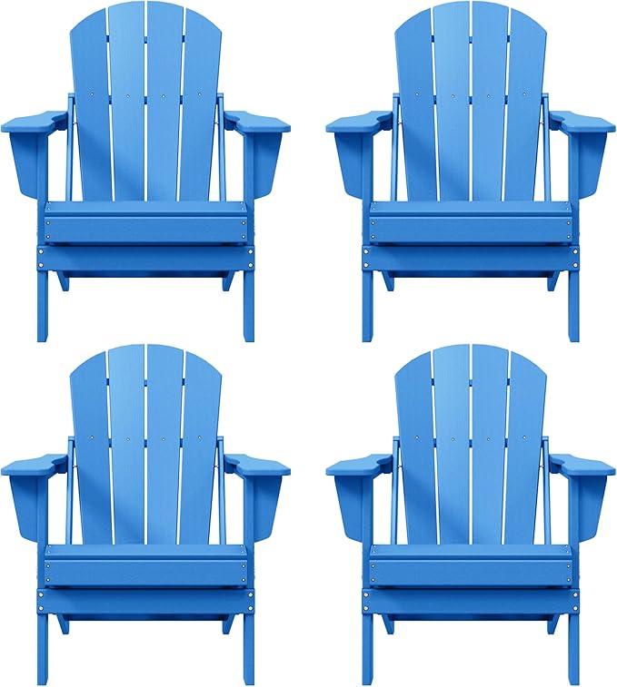 Westin Outdoors Laguna WO Home Furniture Adirondack Chair 4 PC Set Classic Outdoor Patio Folding Chair for Bon Fire Pit Lawn Backyard Beach Plastic Weather-Resistant (Pacific Blue)