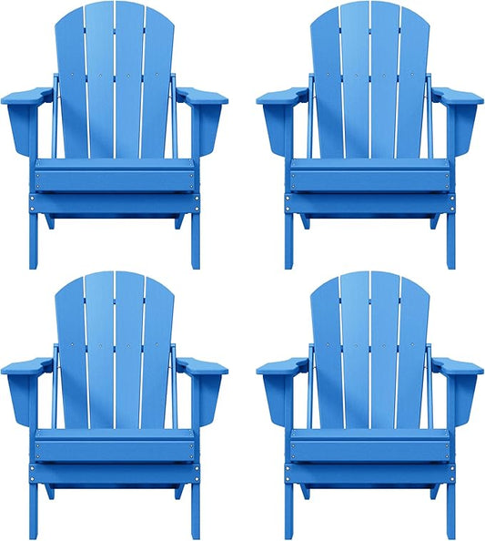 Westin Outdoors Laguna WO Home Furniture Adirondack Chair 4 PC Set Classic Outdoor Patio Folding Chair for Bon Fire Pit Lawn Backyard Beach Plastic Weather-Resistant (Pacific Blue)