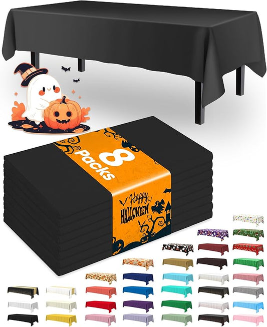 Pureegg Plastic Table Cloth Disposable 8 Pack, 54 x 108 Inch Table Cloths, Graduation Decorations Class of 2025, Graduation Party Tablecloths, Rectangle, Plastic Cover, Leakproof & Sturdy, Black