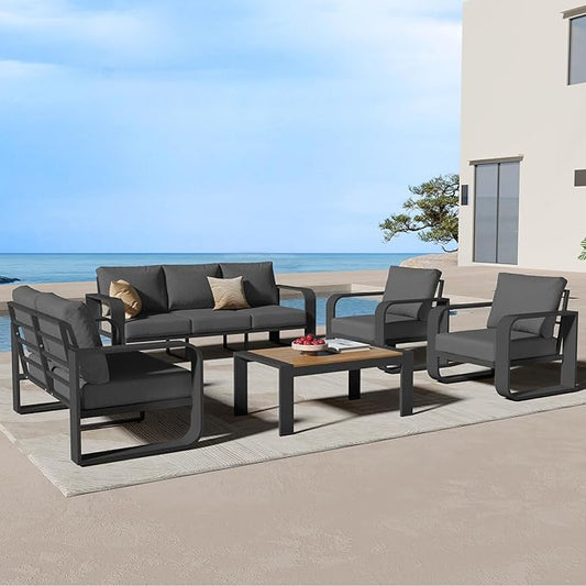 Aluminum Outdoor Patio Furniture Set 5 Piece, Oversized Patio Conversation Sets Widened Armrest & Ultra-Thick Cushions, Deep Seating Modern Sectional Furniture for Backyard, Porch, Graphite