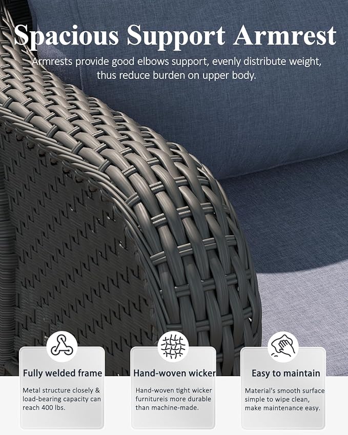 LayinSun 10 Piece Wicker Outdoor Furniture Set with 6-inch Comfy Cushions, High Back Patio Furniture Set with Swivel Rocking Chairs and Fire Pit Table