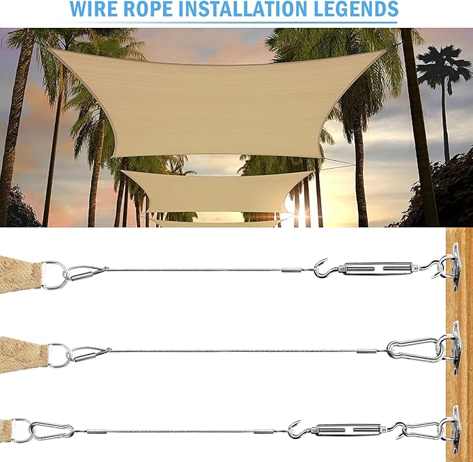 44 Pcs Shade Sail Hardware Kit with 304 Stainless Steel Wire for Rectangle Square Shade Sail Installation,6 inch Sun Shade Sail Hardware for Garden,Outdoors,DIY Crafts