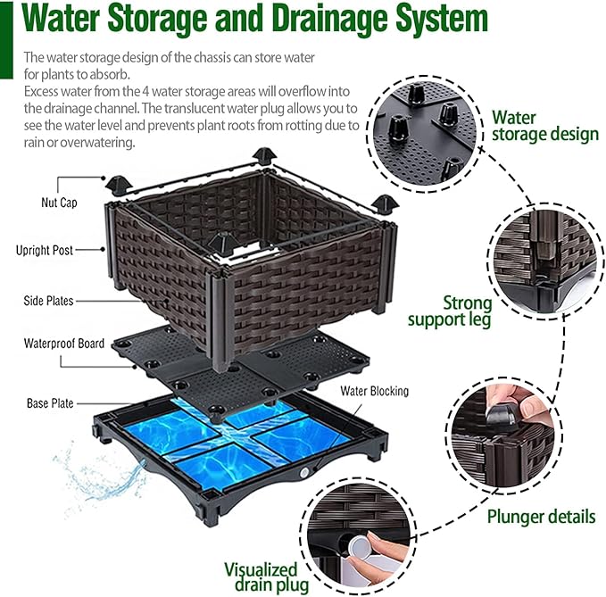 Vegetable Planter Box Large Planters for Outdoor Plants Garden Box with Drain Outlet for Flower/Herbs, Patio-Balcony-Backyard with Easy Assembly